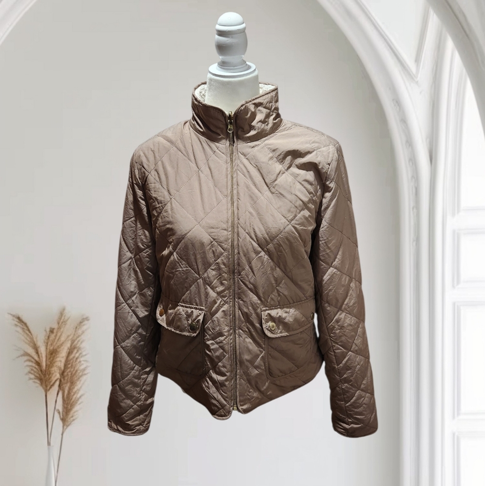 Love Tree Reversible Quilted Sherpa Jacket. Tan And Cream Colored. Size L